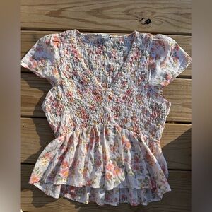 American Eagle Outfitters Pink Floral Smocked Blouse